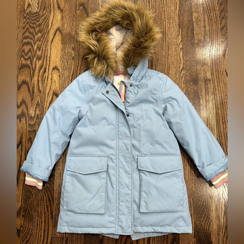 Mini Boden Light Blue Waterproof Parka girls  size 7-8y Excellent condition